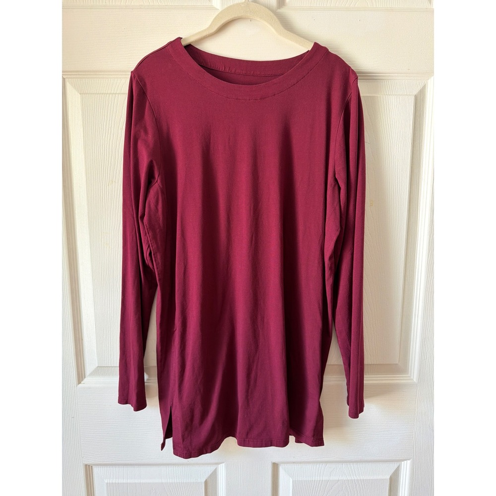 J.Jill Luxe Supima Forward-Seam Tunic Women M Burgundy Long Sleeve Casual Soft